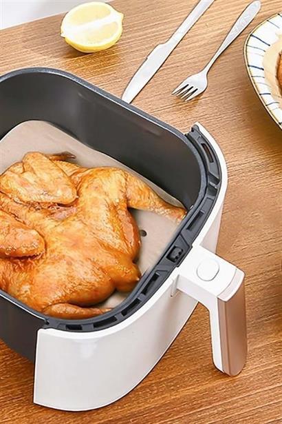 100 Adet Air Fryer Pişirme Kağıdı Tek Kullanımlık Hava Fritöz Yapışmaz Yağlı Kağıt Delikli  Model