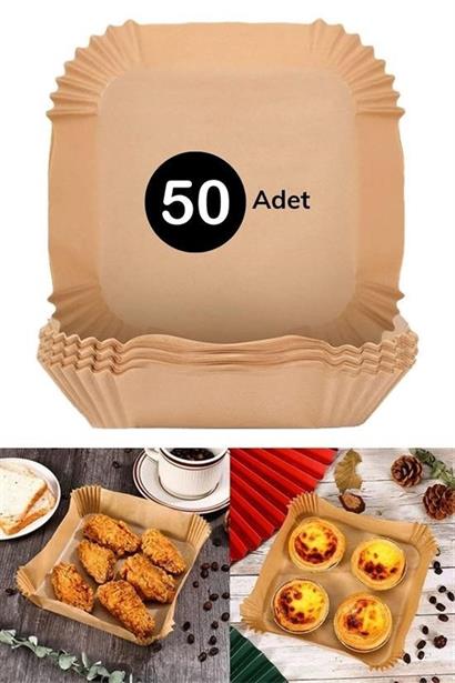 50 Adet Air Fryer Pişirme Kağıdı Tek Kullanımlık Hava Fritöz Yağ Geçirmez Yapışmaz Kare Tabak Model