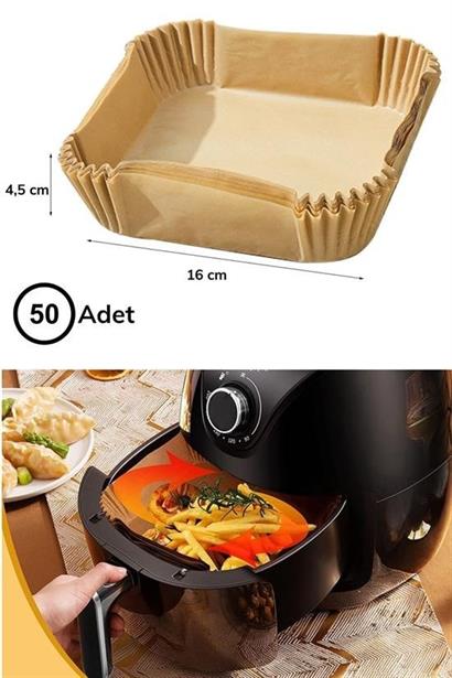 50 Adet Air Fryer Pişirme Kağıdı Tek Kullanımlık Hava Fritöz Yağ Geçirmez Yapışmaz Kare Tabak Model