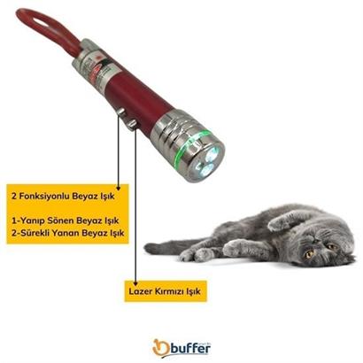 BUFFER®  3 Fonksiyonlu Kırmızı Beyaz Işıklı Led Lazer Kedi Köpek Oyuncak Anahtarlık